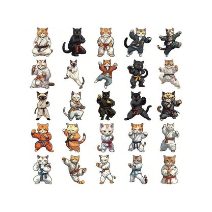 50PCS Cartoon Animal Kung Fu Meow Doodle Stickers Exquisite, Stylish, Creative DIY Journal Decorations Suitable for Notebooks, Phones, Guitars, Helmets, and Stationery Boxes