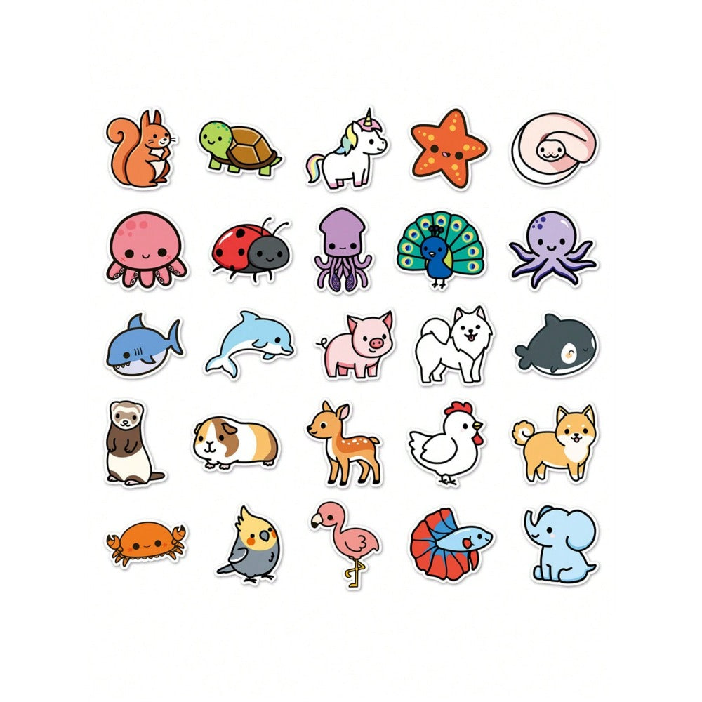 50PCS Cartoon Cute Animal Collection Exquisite Decorative Doodle Stickers Fashion Creative DIY Journal Stickers Suitable for Mugs, Helmets, Skateboards, and Stationery Boxes