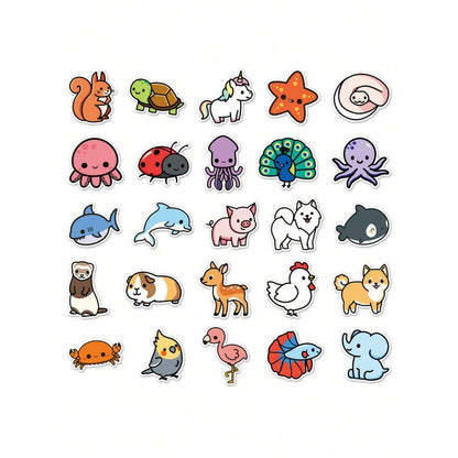 50PCS Cartoon Cute Animal Collection Exquisite Decorative Doodle Stickers Fashion Creative DIY Journal Stickers Suitable for Mugs, Helmets, Skateboards, and Stationery Boxes