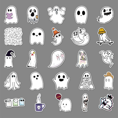 50PCS Cartoon Halloween Spooky Cute Ghost Doodle Stickers for Laptops, Guitars, Skateboards - Stylish Popular Toy Decals
