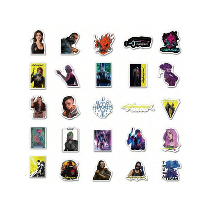 50PCS Cyberpunk 2077 Graffiti Stickers - Stylish & Creative DIY Decorations for Notebooks, Laptops, Skateboards, Helmets, Stationery Boxes, and Desktops