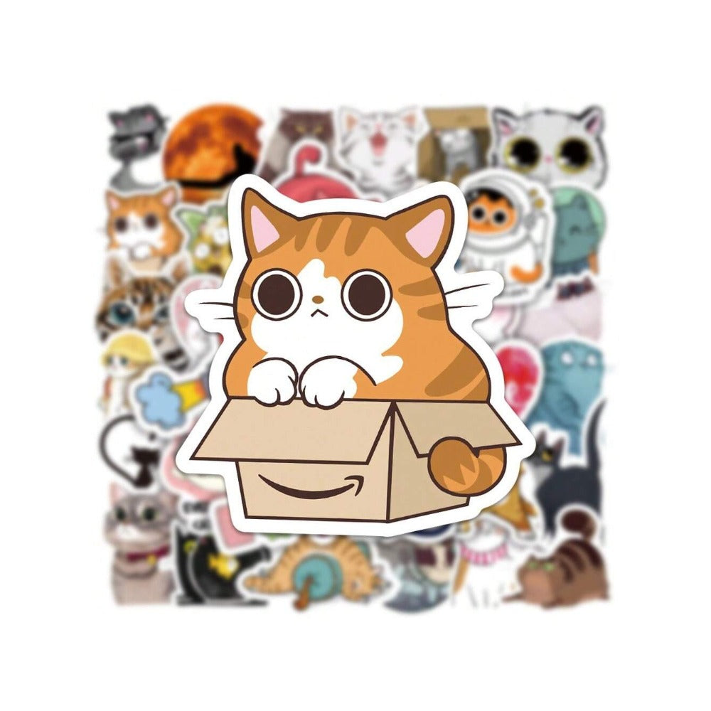 50PCS Cute Cartoon Cat Doodle Stickers Exquisite, Fashionable, Creative DIY Decorative Decals Perfect for Notebooks, Refrigerators, Skateboards, Water Bottles, Helmets, Guitars, and Stationery Boxes