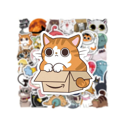 50PCS Cute Cartoon Cat Doodle Stickers Exquisite, Fashionable, Creative DIY Decorative Decals Perfect for Notebooks, Refrigerators, Skateboards, Water Bottles, Helmets, Guitars, and Stationery Boxes