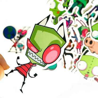 50PCS Cute Cartoon Green Alien Doodle Stickers Exquisite, Fashionable, Creative DIY Journal Decorations Suitable for Cups, Helmets, Skateboards, and Stationery Boxes