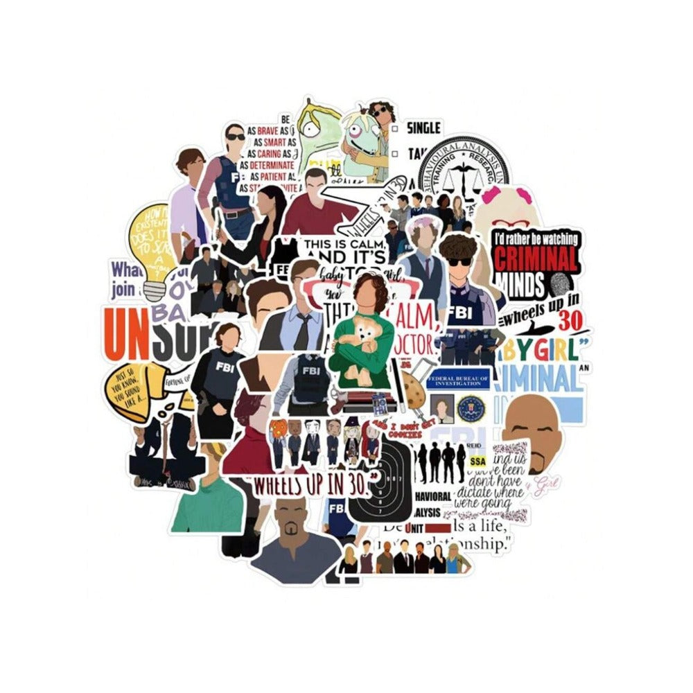 50PCS Criminal Psychology Film & TV Doodle Stickers Exquisite, Fashionable, Creative DIY Journal Decorations Suitable for Diaries, Suitcases, Laptops, Phone Cases, and Stationery Boxes