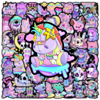 50PCS Pink Gothic Memento Mori Stickers - Sugar-Coated Mortality Decals for Existential Kawaii Journals, Death Denial Deconstruction & Pastel Mortality Maps