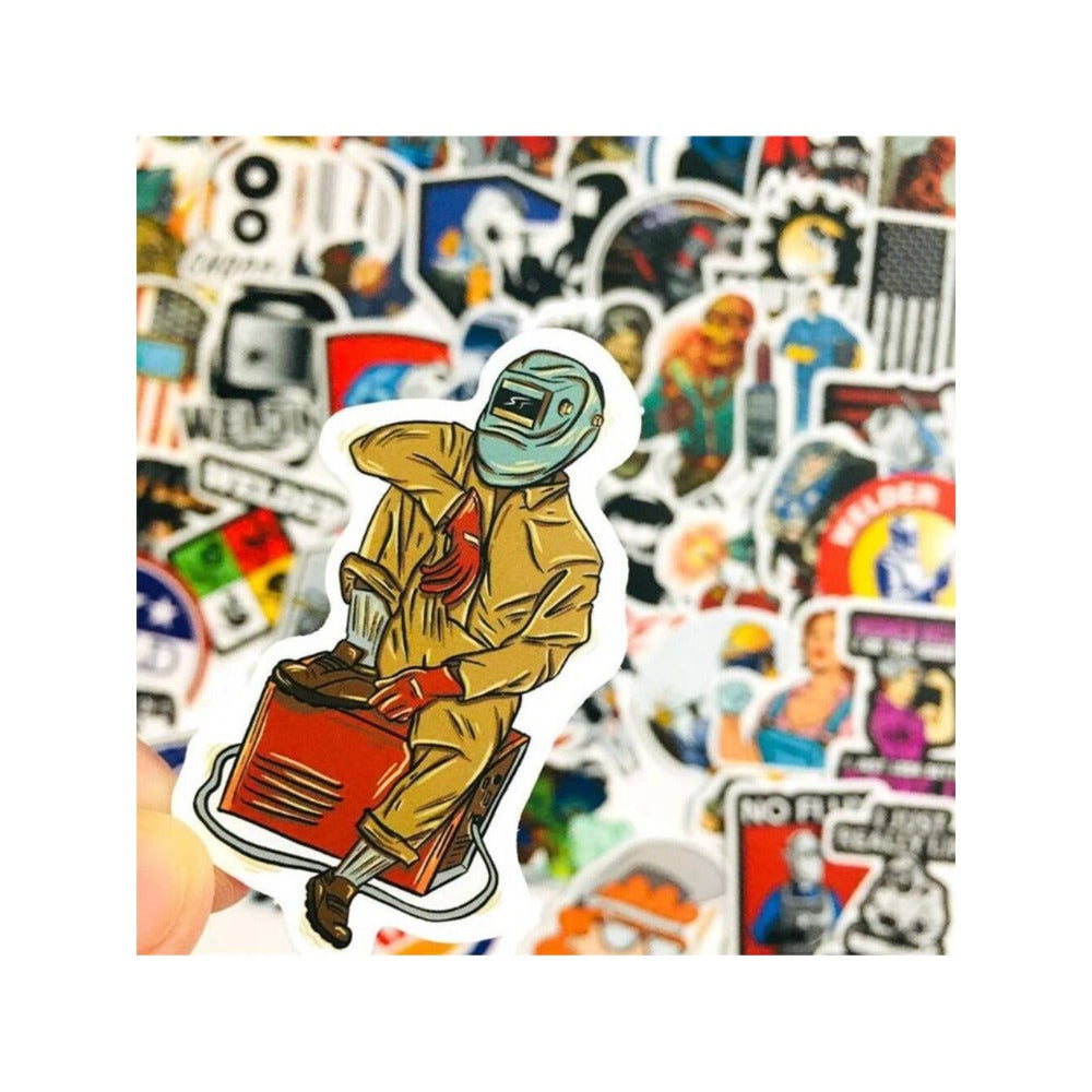 50PCS Cartoon Welding Helmet Graffiti Stickers Exquisite Creative Journal Decorative Decals Suitable for Toys, Skateboards, Guitars, Phones, Computers, Refrigerators, Desks, and Stationery Boxes