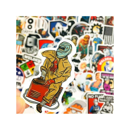 50PCS Cartoon Welding Helmet Graffiti Stickers Exquisite Creative Journal Decorative Decals Suitable for Toys, Skateboards, Guitars, Phones, Computers, Refrigerators, Desks, and Stationery Boxes
