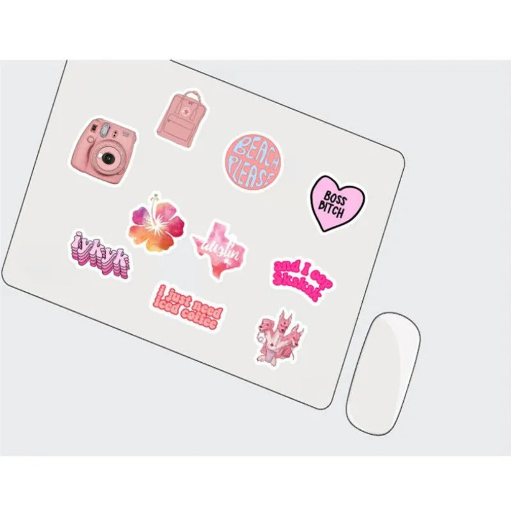 50PCS Cute Cartoon Pink Patterns Doodle Stickers Perfect for Skateboards, Luggage, Refrigerators, Water Bottles, Stationery Boxes, and Desktop DIY Decorations