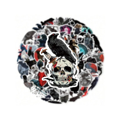 50PCS Cartoon Scary Crow Doodle Stickers Exquisite, Stylish, Creative Journal Decor Decals Suitable for Helmets, Guitars, Skateboards, Bags, Water Bottles, and Stationery Cases
