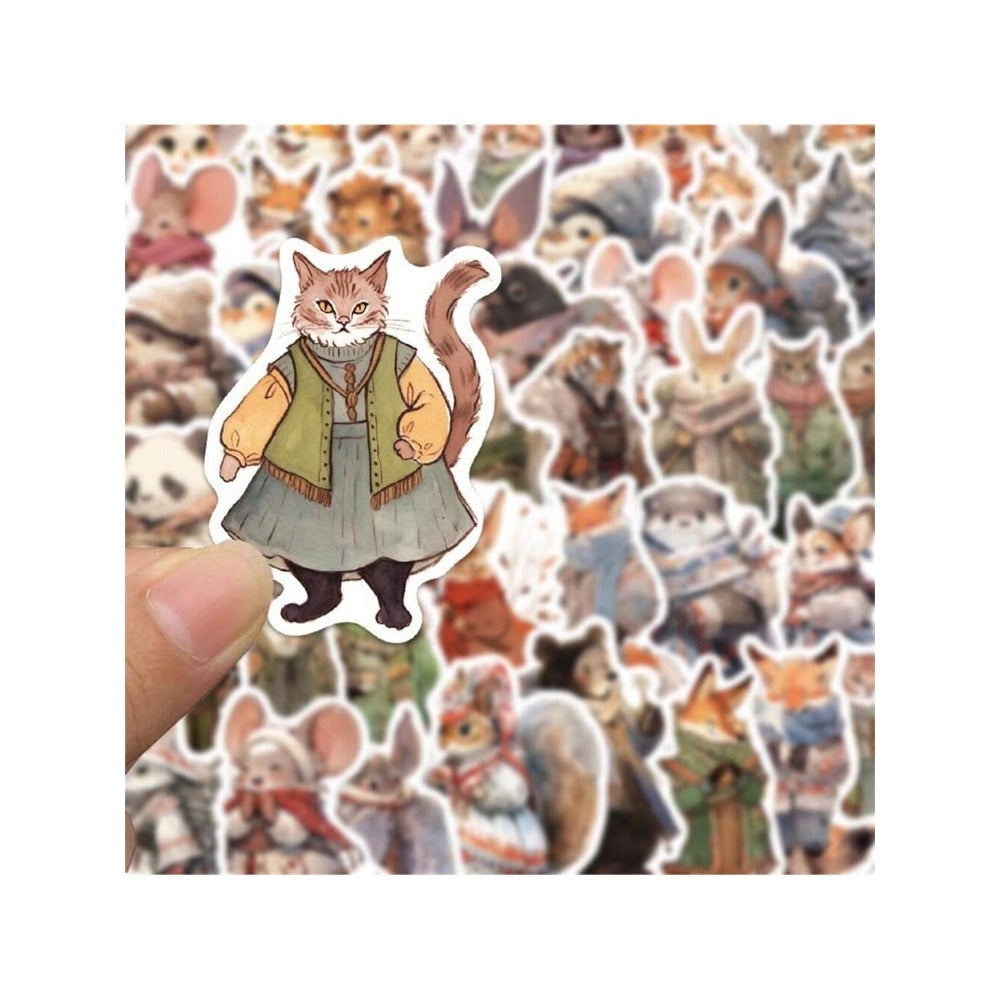 50PCS Winter Forest Illustration Animal Doodle Stickers Exquisite, Stylish, Creative DIY Journal Decorations Suitable for Notebooks, Desks, Luggage, Chairs, Skateboards, and Stationery Cases