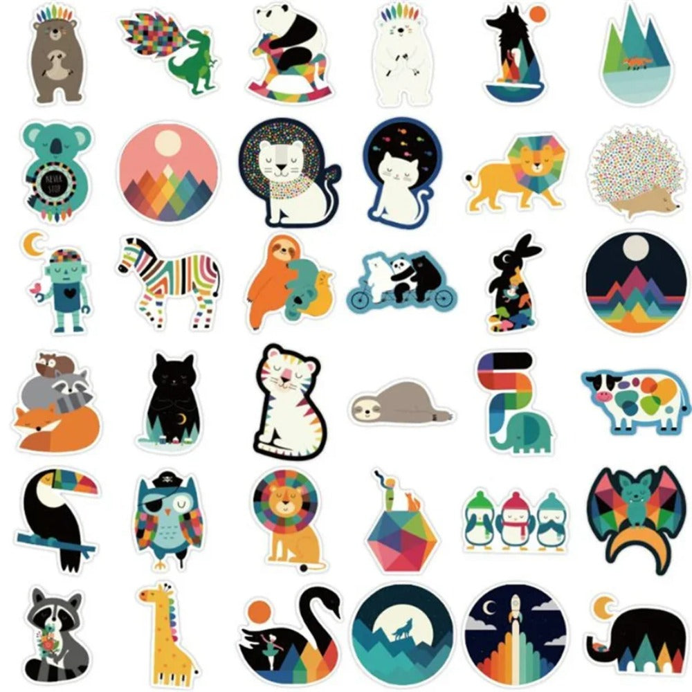 50PCS Cute Cartoon Animal Doodle Stickers for DIY Notebooks, Skateboards, Guitars, Waterproof Luggage, and Helmet Decals