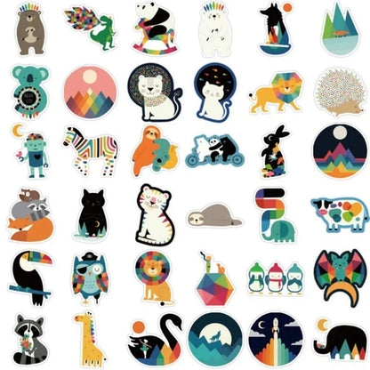 50PCS Cute Cartoon Animal Doodle Stickers for DIY Notebooks, Skateboards, Guitars, Waterproof Luggage, and Helmet Decals