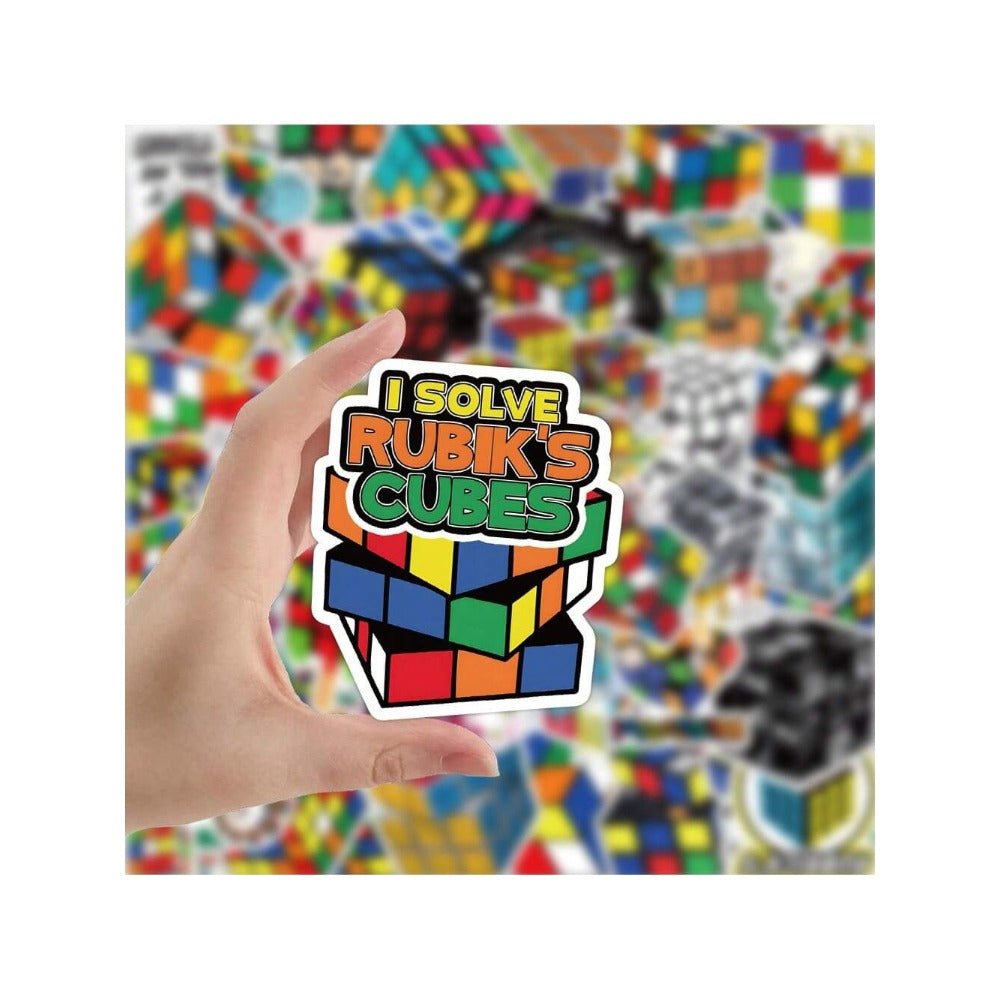 50PCS Cartoon Art Rubik's Cube Doodle Stickers Exquisite, Fashionable, Creative DIY Journal Decorative Decals Suitable for Skateboard Helmets, Guitars, Refrigerators, Stationery Boxes