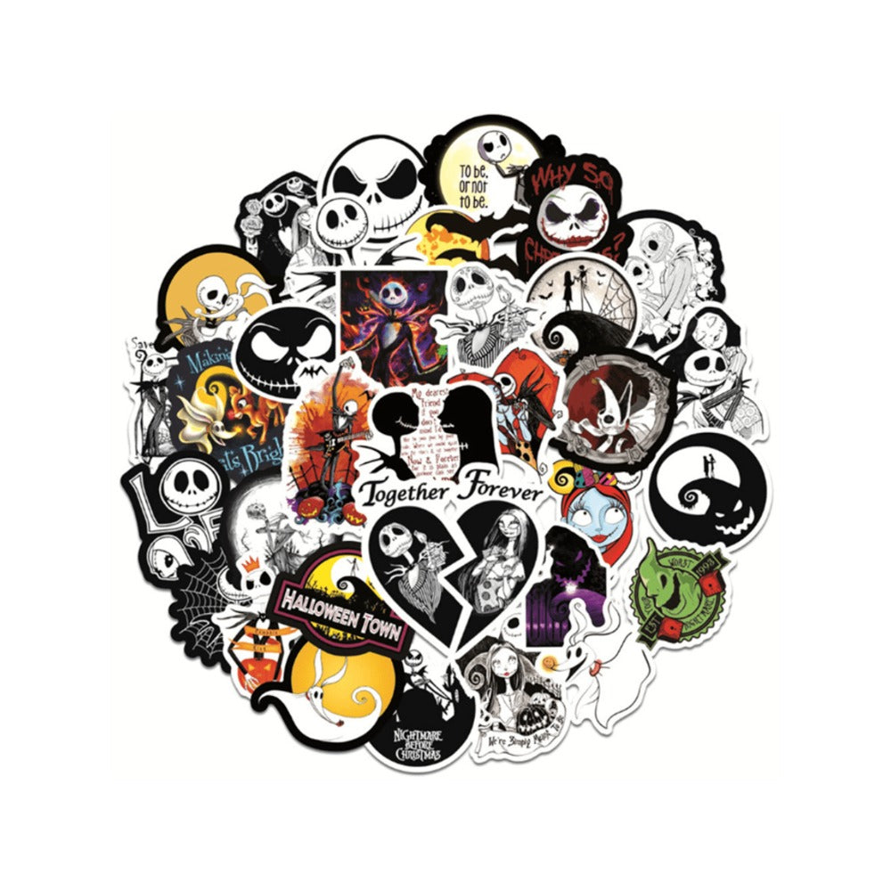 50PCS Halloween Spooky Jack-o'-Lantern Graffiti Stickers for Suitcases, Skateboards, Water Bottles, Refrigerators, Helmets - Creative DIY Decorative Decals