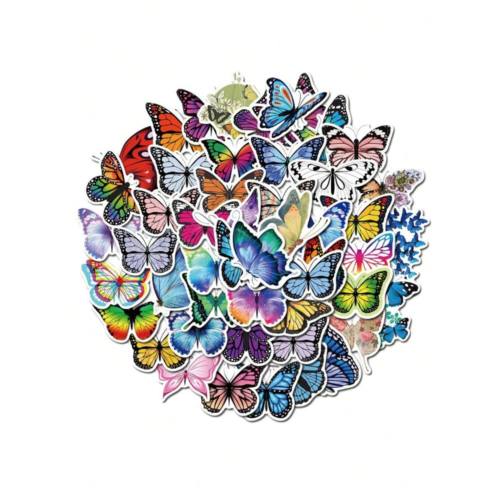 50-Piece Cartoon Rainbow Butterfly Doodle Stickers Exquisite, Fashionable & Creative DIY Decorative Stickers for Notebooks Suitable for Cups, Helmets, Stationery Boxes & Skateboards
