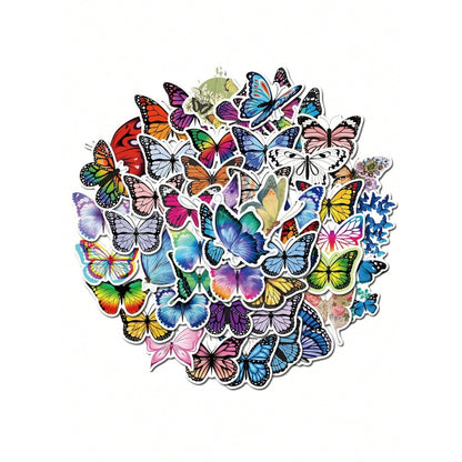 50-Piece Cartoon Rainbow Butterfly Doodle Stickers Exquisite, Fashionable & Creative DIY Decorative Stickers for Notebooks Suitable for Cups, Helmets, Stationery Boxes & Skateboards