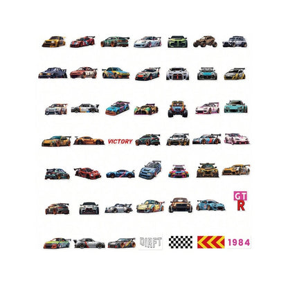 50PCS Cartoon Racing Car Decal Stickers - Stylish & Creative DIY Decorative Decals for Computer Desks, Luggage, Bedside Tables, Stationery Boxes, and Desktop Surfaces