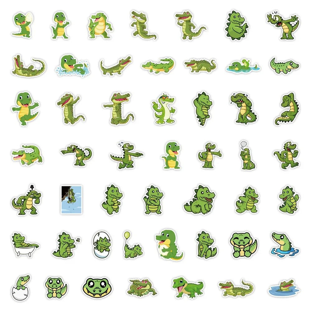 50PCS Cute Cartoon Crocodile Animal Doodle Stickers Exquisite and Stylish DIY Creative Decorations Perfect for Notebooks, Laptops, Refrigerators, Bags, Skateboards, and Stationery Boxes