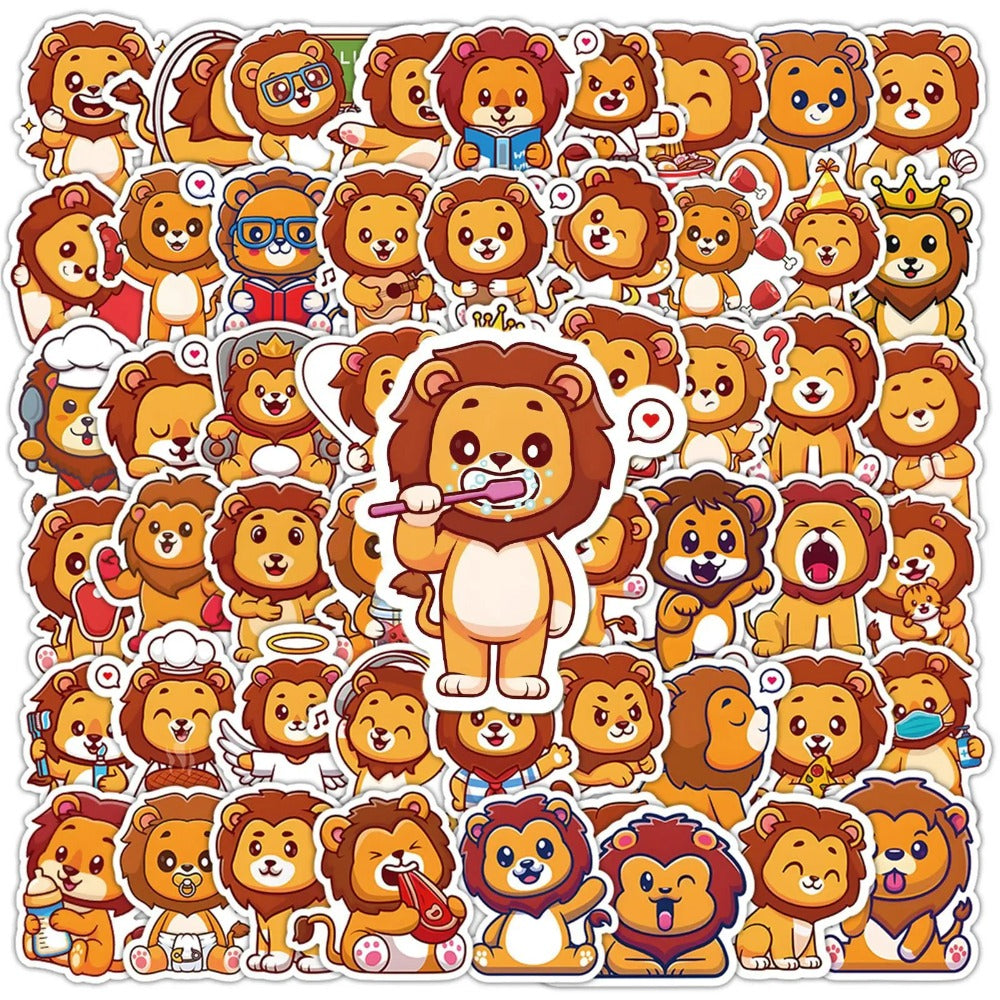 50PCS Lion Animal Doodle Stickers, Cute Cartoon Vinyl Decals for Laptop, Water Bottle, Journal, Phone Case