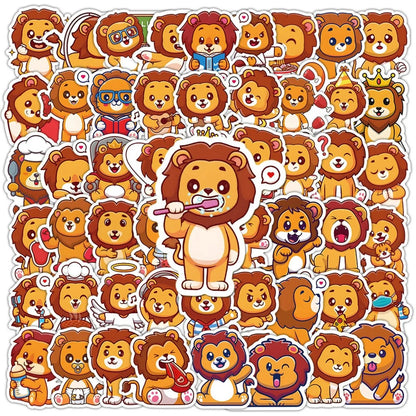 50PCS Lion Animal Doodle Stickers, Cute Cartoon Vinyl Decals for Laptop, Water Bottle, Journal, Phone Case