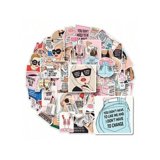 50PCS Mixed Text Korean-Style Girls Instagram-Inspired Cute Cartoon Doodle Stickers Exquisite, Fashionable, Creative DIY Journal Decorative Stickers Perfect for Skateboards, Guitars, Water Bottles, Helmets, and Stationery Cases