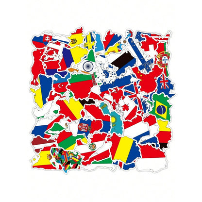 50PCS World Flag Cartoon Doodle Stickers Exquisite, Fashionable, Creative DIY Decorative Decals for Notebooks Suitable for Cups, Helmets, Skateboards, and Stationery Cases