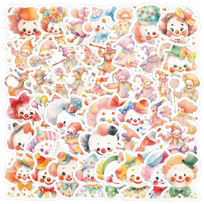 50PCS Happy Circus Clown Stickers, Jolly & Colorful Cartoon Doodles for Birthday Parties and Festive Fun