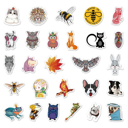 50PCS Adorable Cartoon Animal Collection Doodle Stickers Perfect for Refrigerators, Skateboards, Suitcases, Laptops Exquisite DIY Journal Decorative Decals