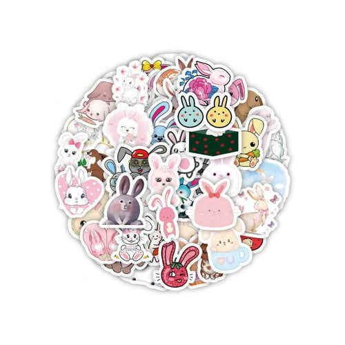 50-Piece Cartoon Adorable White Rabbit Doodle Stickers Exquisite, Fashionable and Creative DIY Journal Decorative Decals Suitable for Helmets, Guitars, Skateboards, Water Bottles and Stationery Boxes