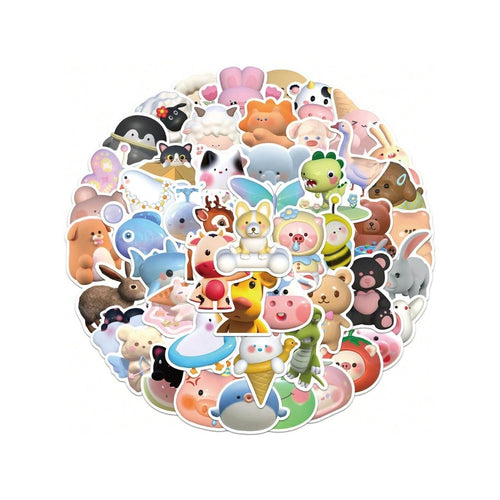 52PCS Adorable Cartoon 3D Animal Doodle Stickers Exquisite, Fashionable, Creative DIY Journal Decorations Perfect for Cups, Helmets, Skateboards, and Stationery Boxes