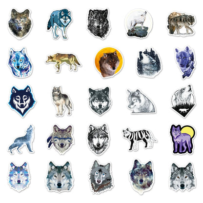 50PCS Wild Wolf Doodle Stickers, Fierce Cartoon Animal Decals for Embracing the Spirit of the Wilderness