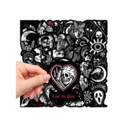 50PCS Cartoon Gothic Devil Black & White Punk Graffiti Stickers Exquisite Fashion Creative DIY Journal Decorative Decals Suitable for Skateboards, Guitars, Helmets, Bags, Stationery Cases