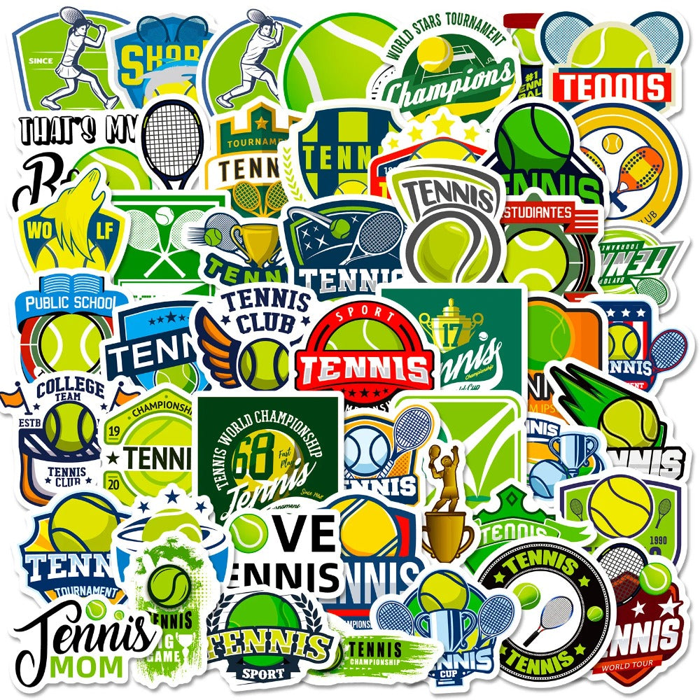 50PCS Tennis Sport Stickers - Cartoon Racket & Ball Decals for Water Bottles, Laptops, Gym Bags & Sports Fan Gifts
