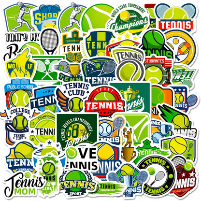 50PCS Tennis Sport Stickers - Cartoon Racket & Ball Decals for Water Bottles, Laptops, Gym Bags & Sports Fan Gifts