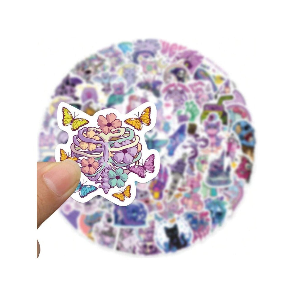 65PCS Cartoon Multicoloured Gothic-Themed Doodle Stickers Exquisite, Fashionable & Creative DIY Decorative Stickers for Notebooks Suitable for Bags, Skateboards, Helmets, Water Bottles, Guitars, Stationery Boxes & Desktops