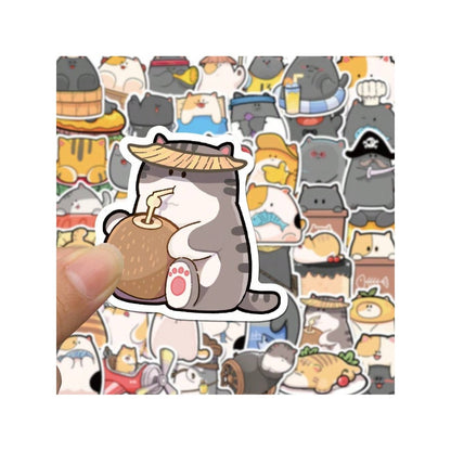 50PCS Cartoon Cat Bean Daily Emoji Doodle Stickers Exquisite, Fashionable, Creative DIY Journal Decorations Suitable for Skateboards, Guitars, Laptops, Helmets, and Stationery Boxes