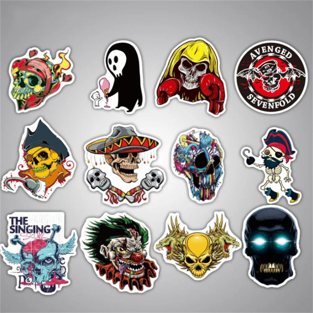 50PCS Cartoon Spooky Halloween Skull Graffiti Stickers for Notebooks, Suitcases, Helmets, Skateboards, Water Bottles, Stationery Cases, and Desktop Decor