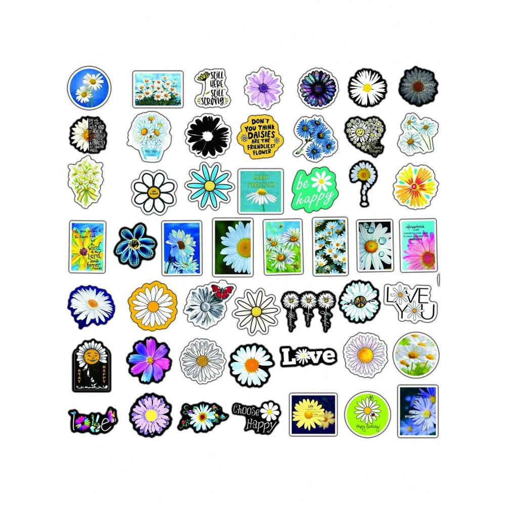 50PCS Yellow Series Fresh Cartoon Daisy Doodle Stickers Exquisite Fashion Creative DIY Journal Stickers Perfect for Water Bottles, Helmets, Skateboards, and Stationery Cases