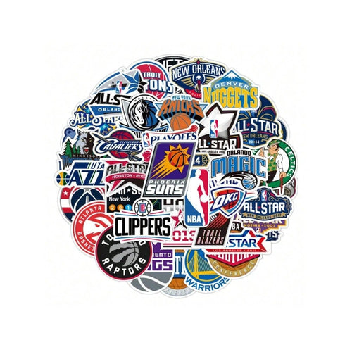 50PCS Cartoon Cool Basketball Team Logo Graffiti Stickers Exquisite Fashion Creative DIY Journal Decorative Decals Suitable for Helmets, Skateboards, Water Bottles, Bags, and Stationery Cases