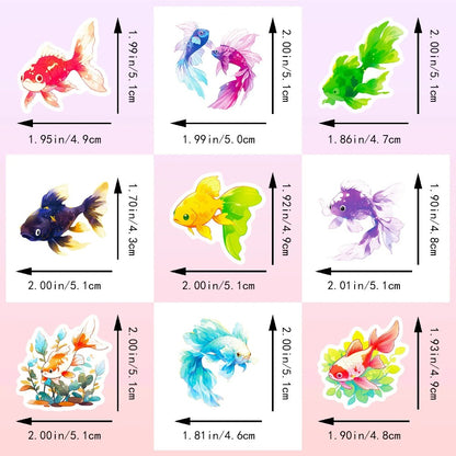 50PCS Chromatic Fish Stickers - Rainbow Spectrum Doodle Decals for Mood Mapping, Emotional Color Therapy Journals & Inner Ocean Visualization