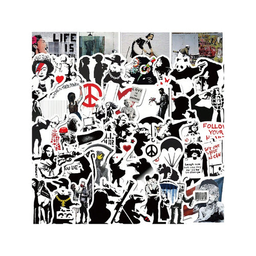 67PCS Street Artist Banksy Graffiti Stickers Exquisite, Fashionable, Creative DIY Journal Decorations Suitable for Notebooks, Guitars, Skateboards, and Stationery Cases