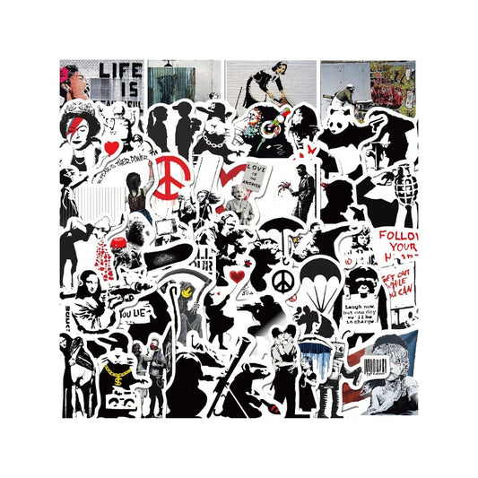 67PCS Street Artist Banksy Graffiti Stickers Exquisite, Fashionable, Creative DIY Journal Decorations Suitable for Notebooks, Guitars, Skateboards, and Stationery Cases