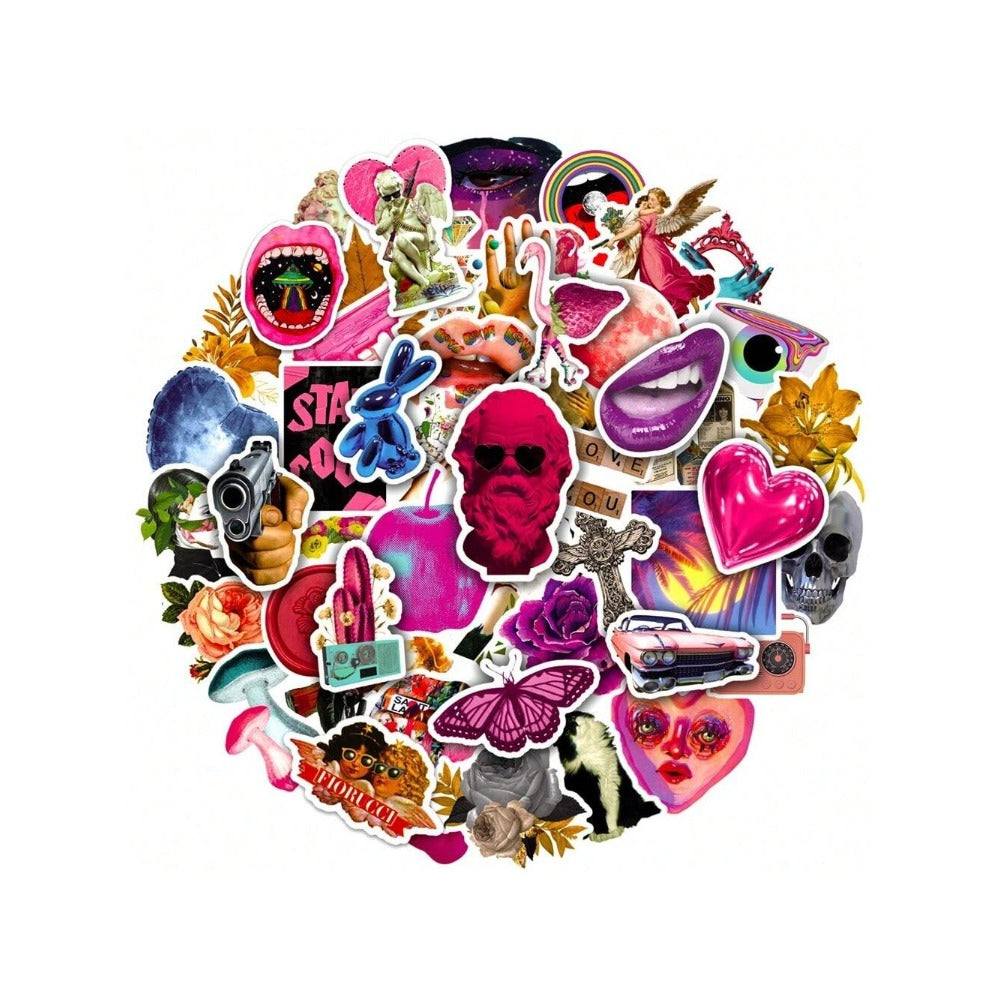 50PCS Cartoon Pink American Retro Art Creative Graffiti Stickers Exquisite Fashion Creative DIY Journal Decorative Decals Suitable for Skateboard Helmets, Laptops, and Stationery Boxes