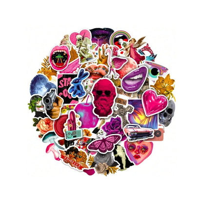50PCS Cartoon Pink American Retro Art Creative Graffiti Stickers Exquisite Fashion Creative DIY Journal Decorative Decals Suitable for Skateboard Helmets, Laptops, and Stationery Boxes