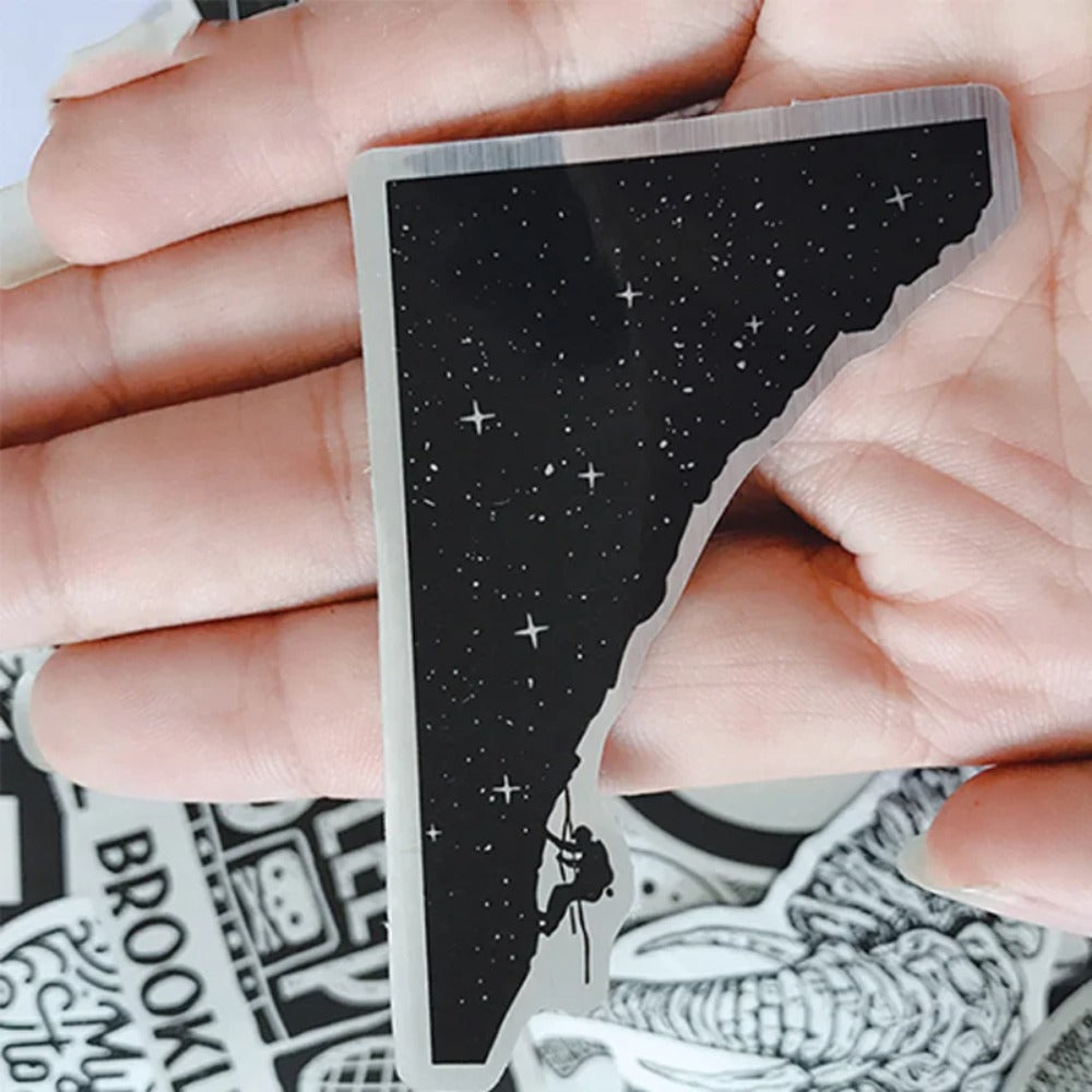 50PCS Cartoon Black & White Metallic-Style Graffiti Stickers Exquisite, Fashionable, Creative DIY Decorative Decals for Notebooks Perfect for Cups, Helmets, Skateboards, and Stationery Cases