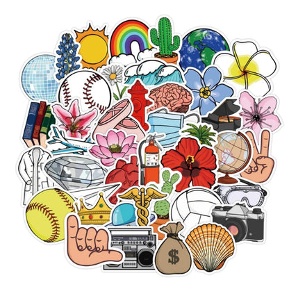 50-piece set of cartoon-style cheerful smiley plant doodle stickers Suitable for water bottles, helmets, luggage, laptops, skateboards, pencil cases, and desktop decorations