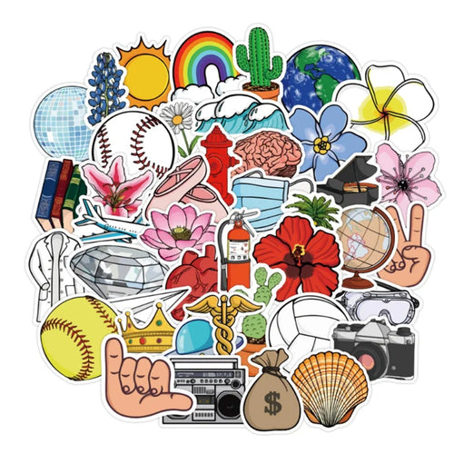 50-piece set of cartoon-style cheerful smiley plant doodle stickers Suitable for water bottles, helmets, luggage, laptops, skateboards, pencil cases, and desktop decorations