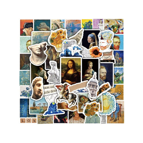 50PCS Vintage Art Van Gogh Graffiti Stickers Exquisite, Fashionable & Creative DIY Trend Stickers Perfect for Journaling, Fridge, Water Bottles, Helmets, Skateboards, Guitars & Stationery Boxes