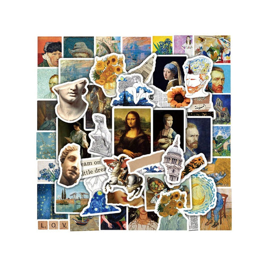 50PCS Vintage Art Van Gogh Graffiti Stickers Exquisite, Fashionable & Creative DIY Trend Stickers Perfect for Journaling, Fridge, Water Bottles, Helmets, Skateboards, Guitars & Stationery Boxes